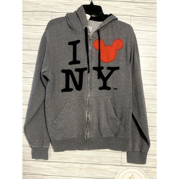 Disney Store I LOVE NEW YORK Mickey Mouse Zip Up‎ Long Sleeve Hoodie Gray Medium - Picture 5 of 7